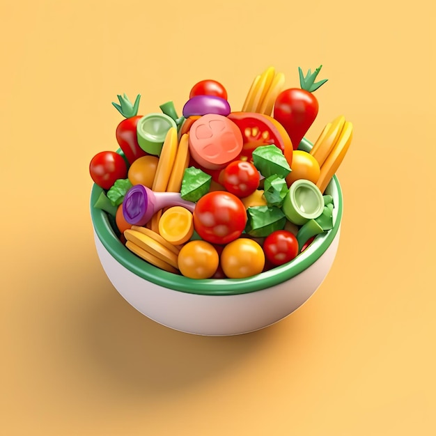 een schattig salade 3D-pictogram met zijn verse en knapperige groenten en fruit