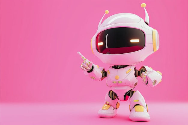 Een schattig vriendelijk d robot personage wijzen d rendering stijl illustratie