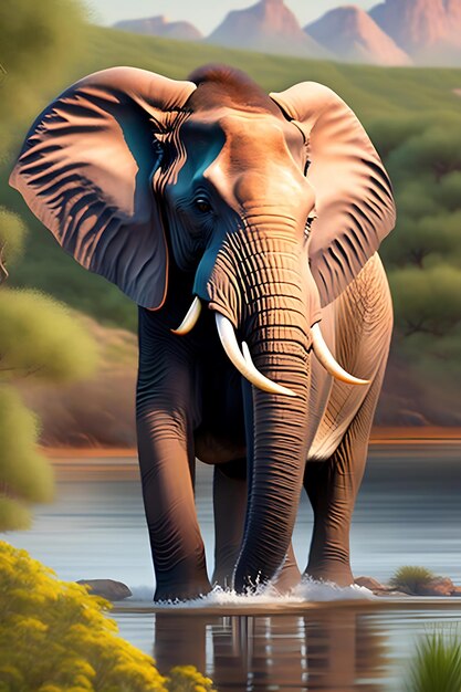 Een schattige Afrikaanse olifant in natuurlijke habitat Digitaal kunstwerk
