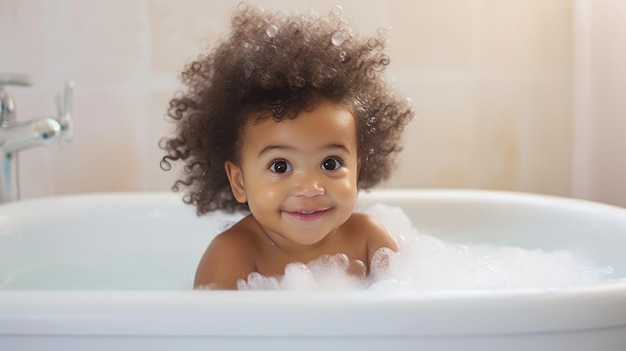 Een schattige Afro-Amerikaanse baby baadt in een bad Generatieve AI