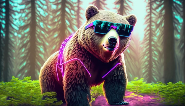een schattige beer in neonlichten