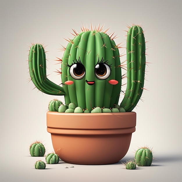 Een schattige Cactus Cartoonish met ogen en handen in een Potresent vervult takingly Trimmi