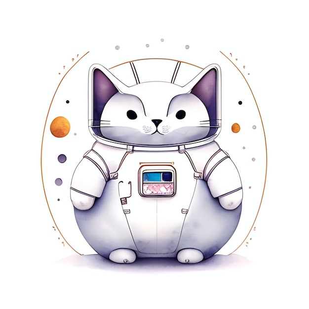 Een schattige dikke kat een schattige vette kat die een astronautenpak draagt waterverf schets Grunge stijl generatieve ai illustratie