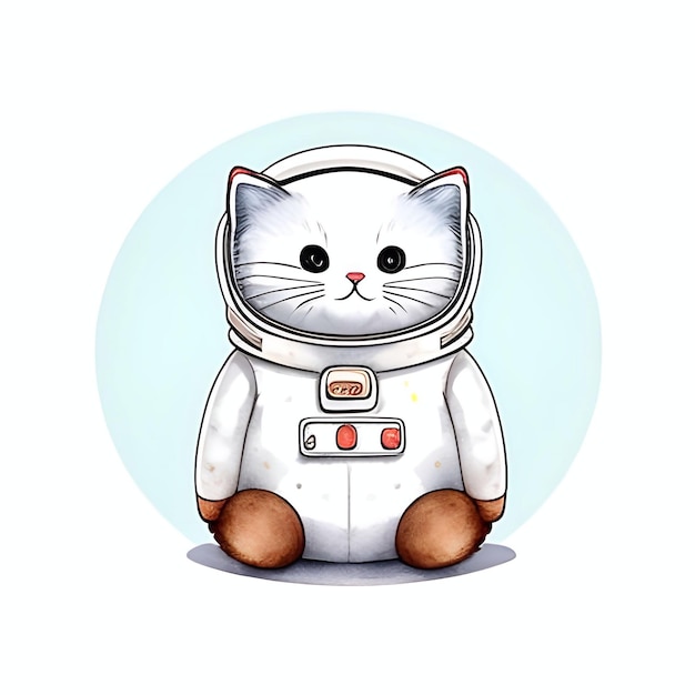 Een schattige dikke kat een schattige vette kat die een astronautenpak draagt waterverf schets Grunge stijl generatieve ai illustratie