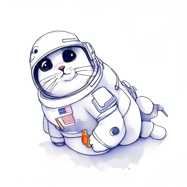 Een schattige dikke kat een schattige vette kat die een astronautenpak draagt waterverf schets Grunge stijl generatieve ai illustratie