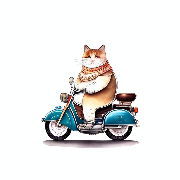 Een schattige dikke kat helm rijden op een motorfiets aquarel schets Grunge stijl generatieve ai illustratie