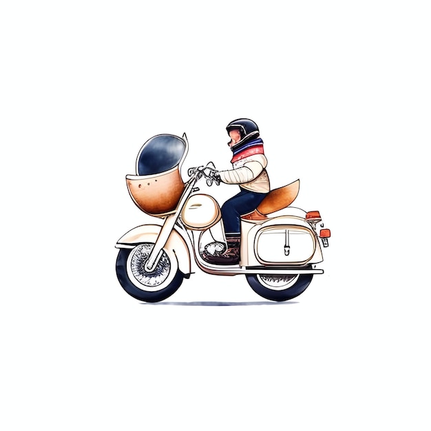 Een schattige dikke kat helm rijden op een motorfiets aquarel schets Grunge stijl generatieve ai illustratie
