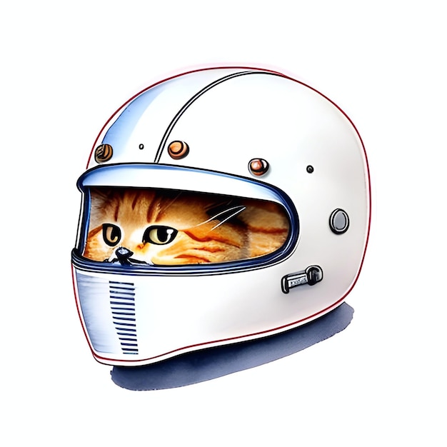 Een schattige dikke kat helm rijden op een motorfiets aquarel schets Grunge stijl generatieve ai illustratie