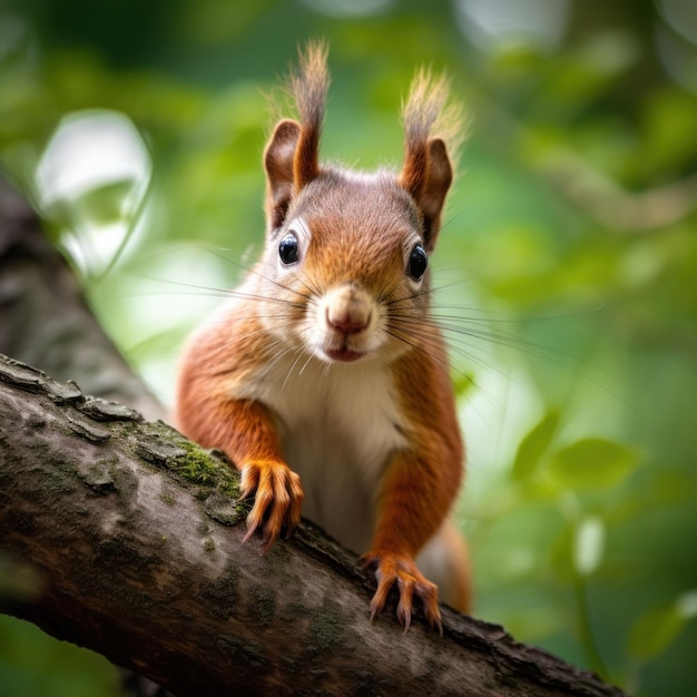 Een schattige eekhoorn die op een boomtak zit.