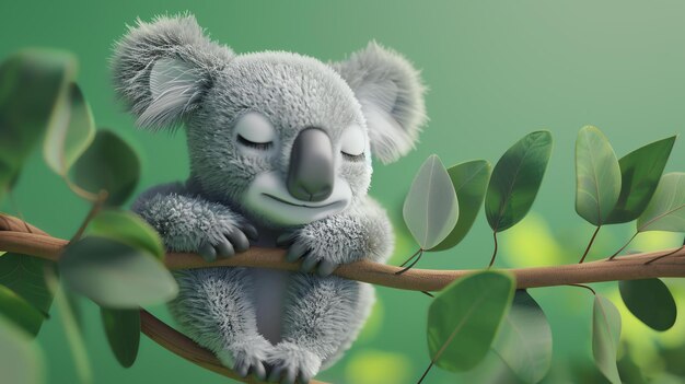 Foto een schattige en knuffelige koala slaapt op een tak in een eucalyptusboom