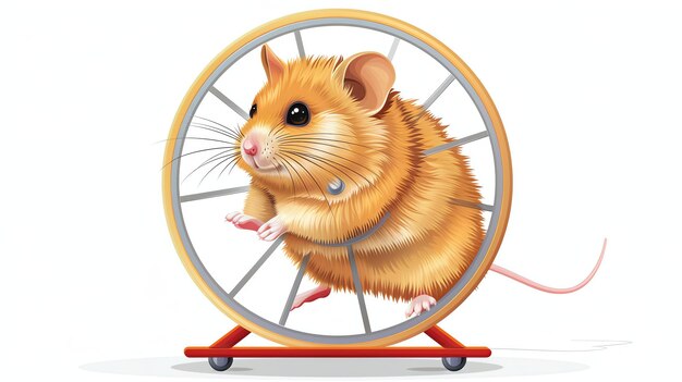 Foto een schattige hamster die in een rood oefenwiel loopt de hamster is bruin en wit met een zwarte neus en zwarte ogen