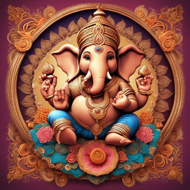 Een schattige hindoegod Lord Ganesha kleur vol met bloemen decoratie koninklijke mandala achtergrond