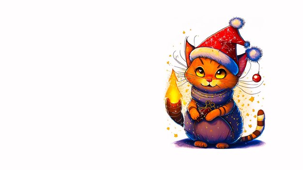Een schattige kat met een rode kersthoed op een witte achtergrond Gelukkig Nieuwjaar concept AIGenerated