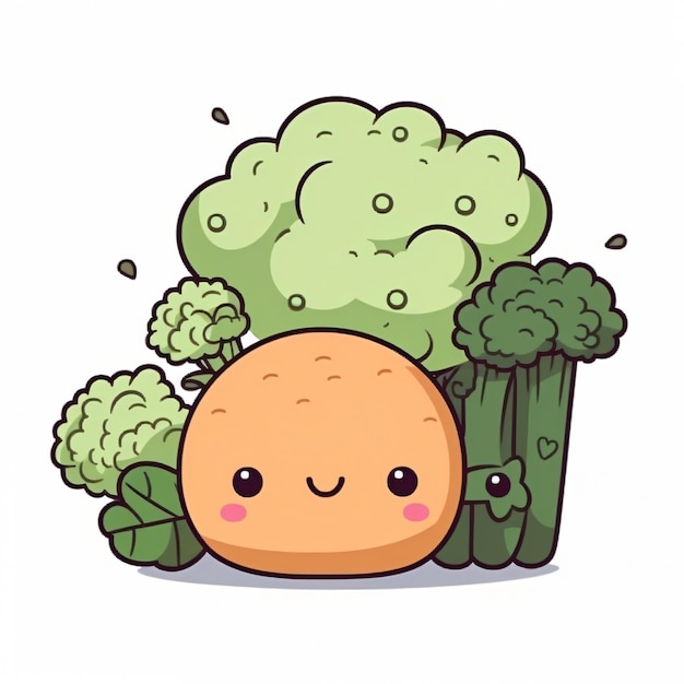 Een schattige kawaii groente en broccoli.