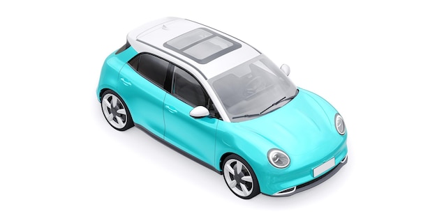 Een schattige kleine elektrische hatchback auto 3D illustratie