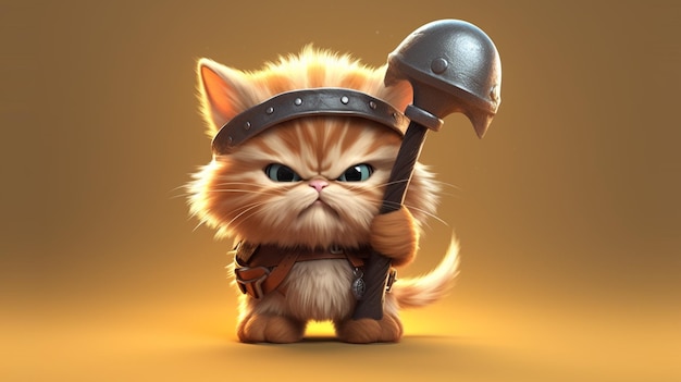 een schattige kleine hyperrealistische kat met fantasie-vikingGeneratieve AI