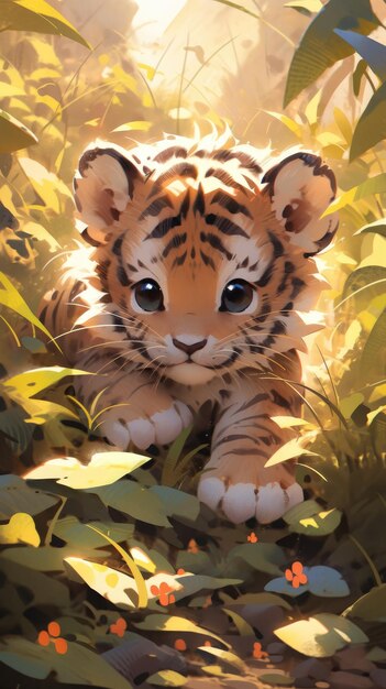 een schattige kleine tijger in de bosnachtsneeuw
