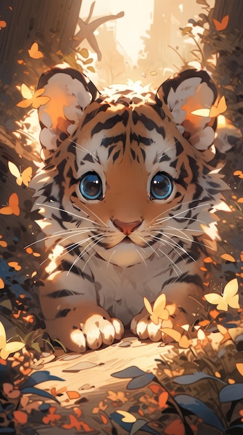 een schattige kleine tijger in het bos