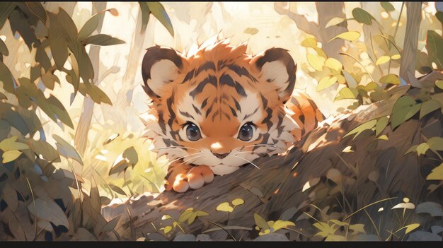 een schattige kleine tijger in het bos