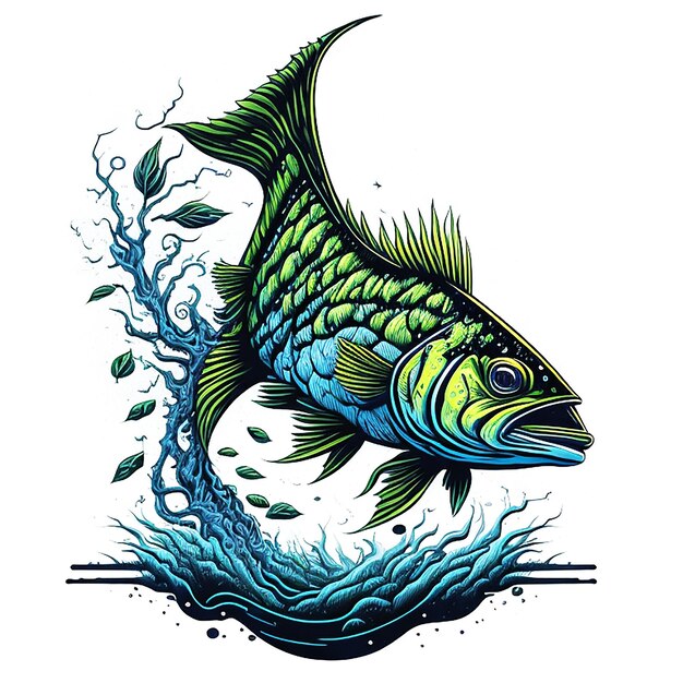 Een schattige kleurrijke vis springt graffiti vector kunstwerk stijl witte achtergrond