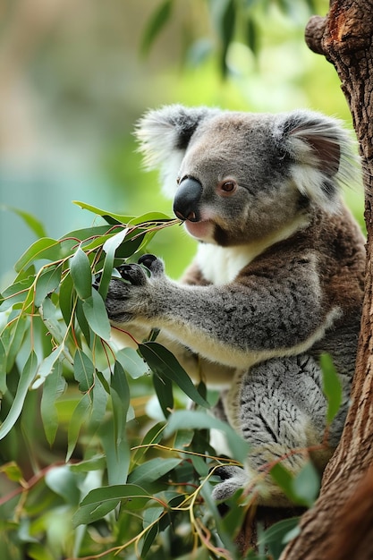 Een schattige koala zit op een tak van een boom.