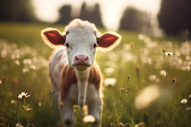 Een schattige koei in de natuur.