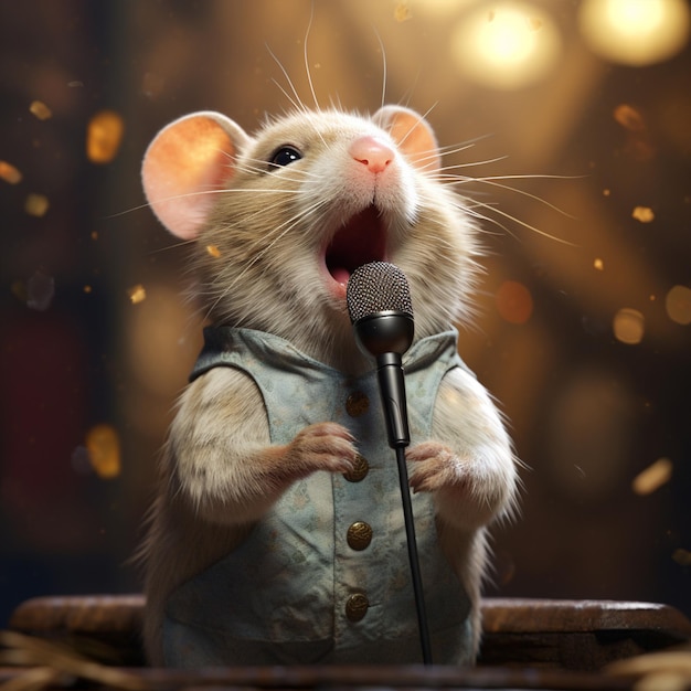 Een schattige muis die zingt tijdens een concert Beeldbehang