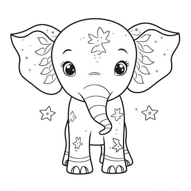 Een schattige olifant met sterren op zijn kop en een ster op zijn slurf generatieve ai