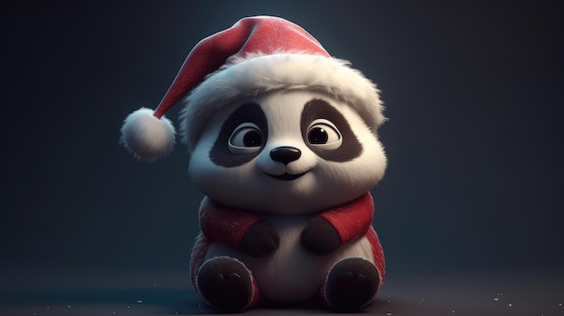 Foto een schattige panda die met een kerstmanhoed zit, gemaakt met generatieve ai.