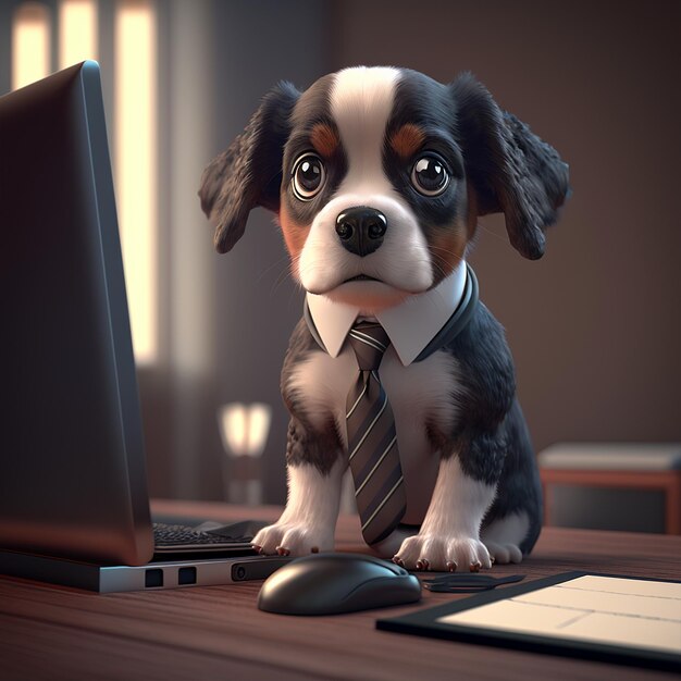 Een schattige puppy Dog Office Images Generatieve AI