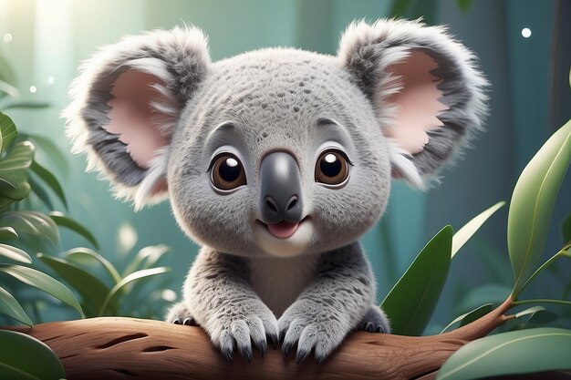 Een schattige schattige baby Koala generatieve ai weergegeven in de stijl van kindervriendelijke cartoon animatie fantasy stijl