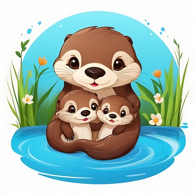 Foto een schattige schattige baby otters weergegeven in de stijl van kindervriendelijke cartoon animatie fantasy stijl