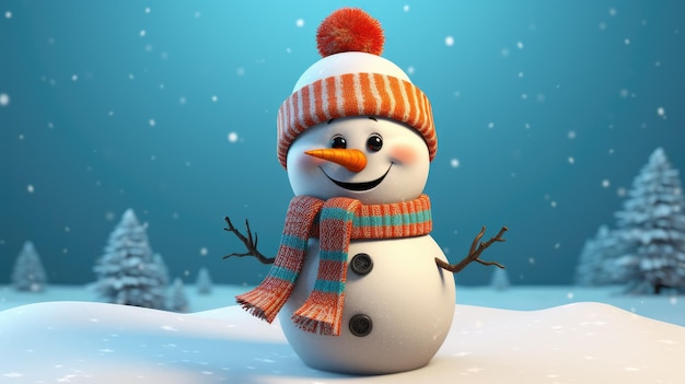 Een schattige sneeuwpop met een hoge hoed en een kleurrijke sjaal om Kerstmis te herdenken
