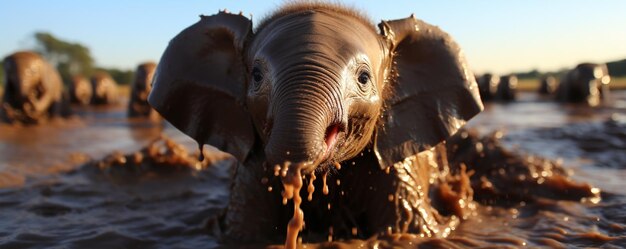 Een schattige video van een baby olifant die behang spettert.