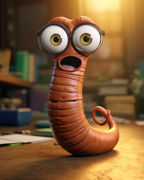 Een schattige worm met een bril.