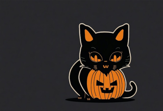 Een schattige zwarte kat met een pompoenhoofd voor halloween-sticker