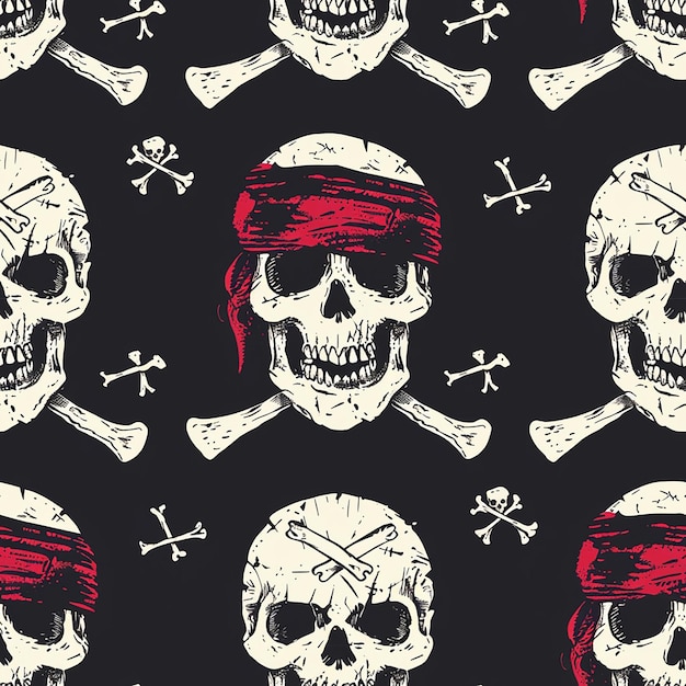 een schedel en gekruiste botten schedel zijn geschilderd met een rode bandana