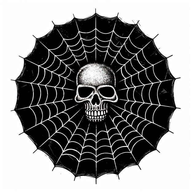 een schedel en gekruiste spinnenweb in de stijl van minimalistische beroertes