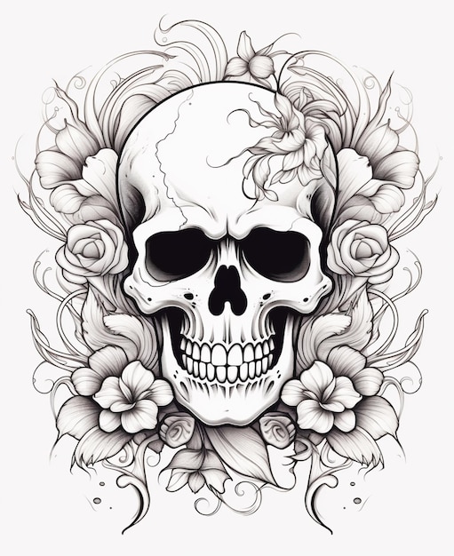 een schedel met bloemen en bladeren op zijn gezicht generatieve ai