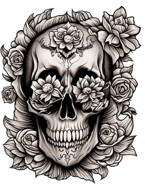 Een schedel met bloemen