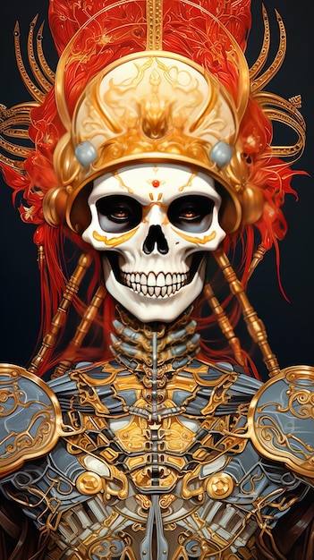 een schedel met een kroon en een schedel erop