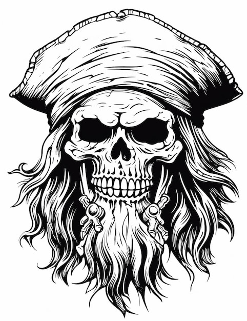 een schedel met een piratenhoed en baard generatieve ai