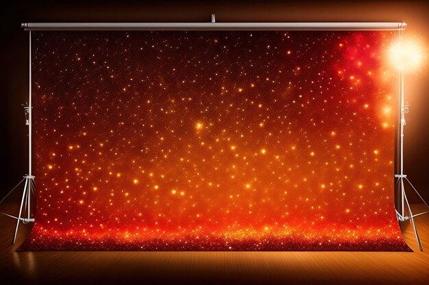 een scherm met een rode achtergrond met een gouden ster erop.