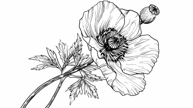 een schets tekening van een papaverbloem voor kinderen tekende boek