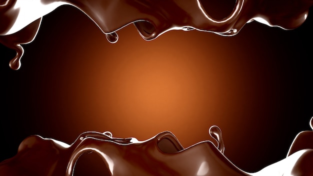 Een scheutje chocolade op bruine achtergrond. 3D-weergave.