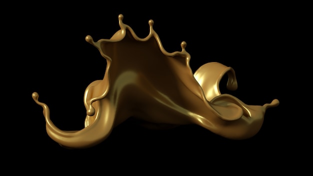 Een scheutje gouden karamel op een zwarte achtergrond. 3D illustratie, 3D-rendering.