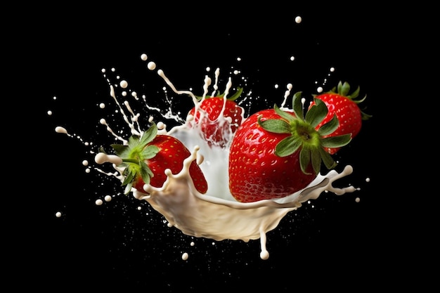 Een scheutje melk met aardbeien erin