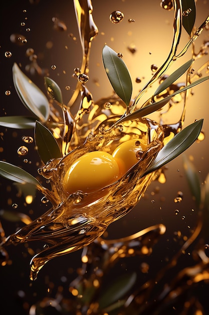 een scheutje water met een takje olijfolie en olijven