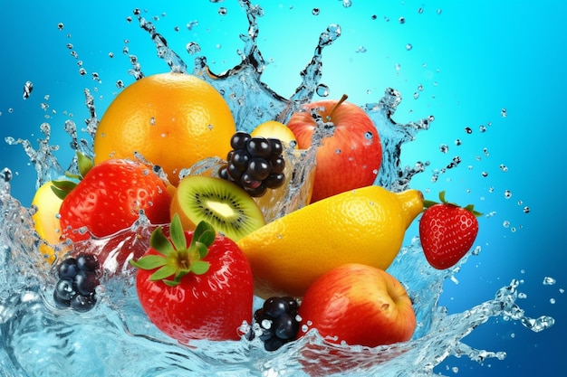 Een scheutje water met fruit erin