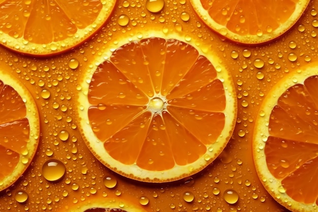 Een schijfje sinaasappel met waterdruppels erop
